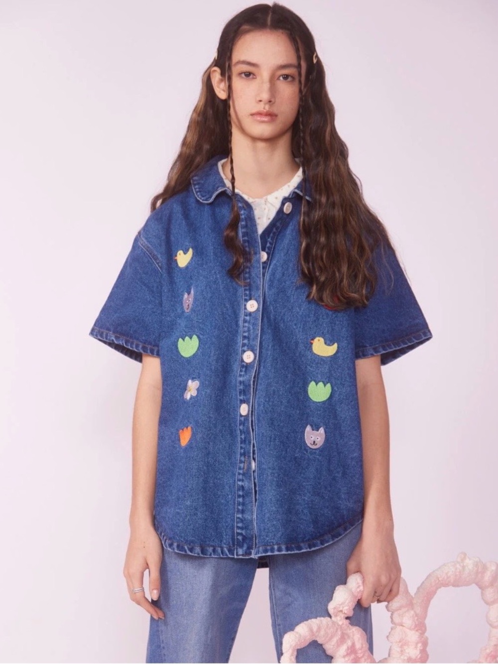 NWoT Kina And Tam The Tinker Denim Embroidered Shirt Size XL Cottagecore